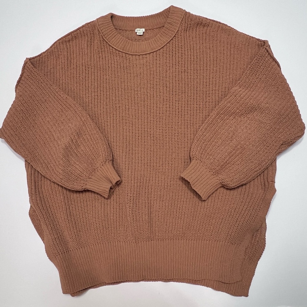 Aerie Chunky Knit Sweater Medium Oversized Balloon Sleeve Cozy Tan